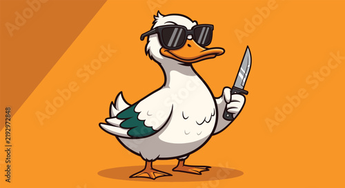 Funny cartoon duck wearing sunglasses holding a knife 2.
