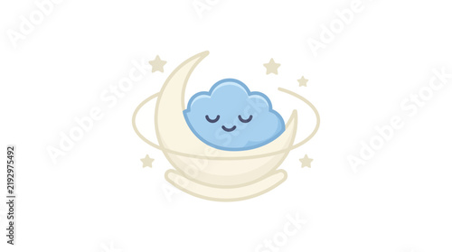 Baby cloud sleeping in moon cradle illustration