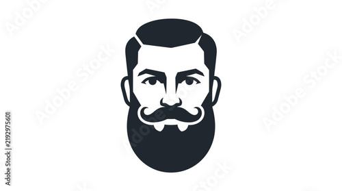 Bearded man mascot head in black and white style.