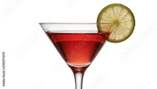Fotografía Red cocktail in martini glass with lime slice, isolated on transparent backgroun