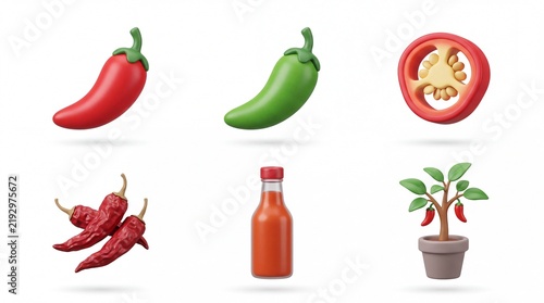 Colorful Chili Pepper Set and Plant in Pot