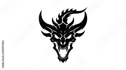 Black dragon head silhouette logo on white background