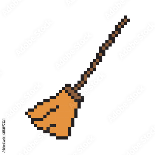 Halloween Witch Broom Pixel Art Icon