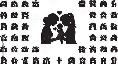 Set of mother and baby silhouettes graphic collection with silhouette parenting maternal nurturing illustration collection creative motherhood pregnancy happiness template
