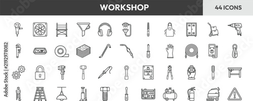 Workshop and construction tools vector icons