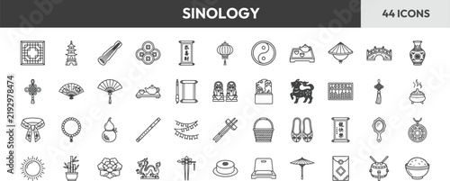 Sinology culture and tradition vector icons