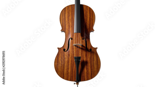 Konstfotografi Orchestral cello with rich brown wood grain and ebony fingerboard, isolated on t