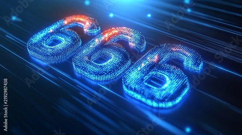 Glowy Holographic Number 666 Digits Floating on a Futuristic Fiber Optic Digital Internet Abstract