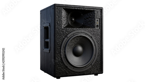 Fotografía Black textured professional audio speaker with large woofer, isolated on transpa