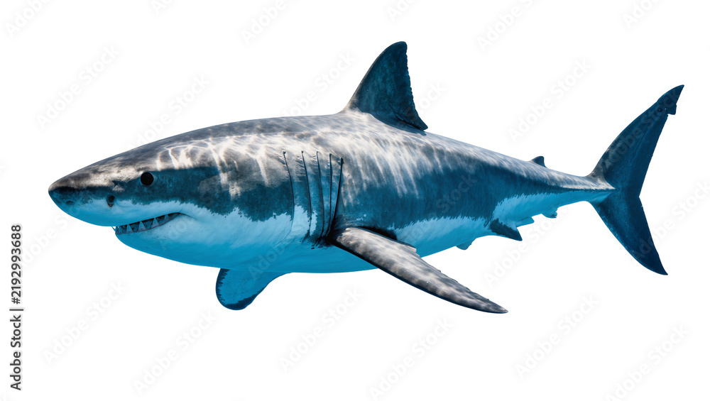 Fototapeta premium Great white shark swimming, isolated on transparent background