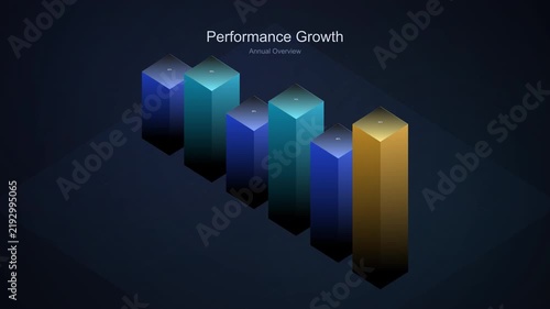 Modern 3D Bar Chart Displaying Annual Performance Growth Data  Dark Background.