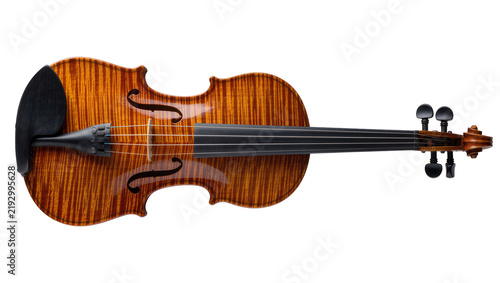 Foto Ornate wooden violin with flamed maple back, isolated on transparent background