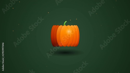 Vibrant Segmented Pumpkin Icon Floating on Dark Green Background for Autumn.