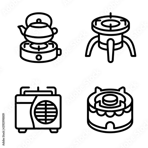 Vintage and Modern Stove Icons Vector Set Kitchen Appliances Line Art