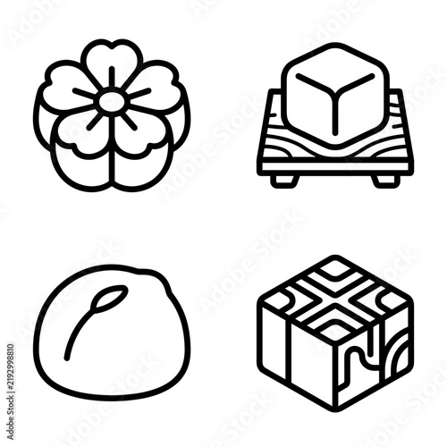 Japanese Desserts Icons Set Cherry Blossom Mochi Wagashi Sweet Treats
