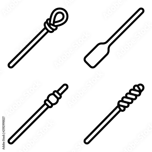 Collection of Four Isolated Outline Stirring Rods and Utensils