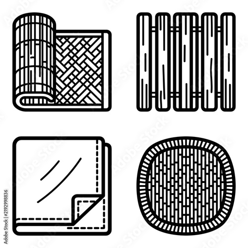 Set of four woven objects icons on transparent background isolated