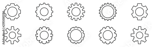 Gear and settings vector icon collection featuring black cogwheels, mechanical elements, and UI symbols. Isolated on a white background.