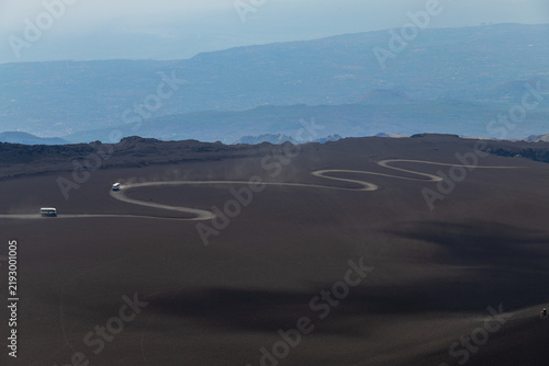 Tour bus on Mount Etna