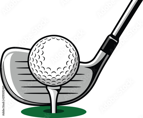 Graphic golf club and ball on tee illustration vector style isolated on white background