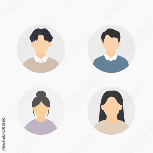 Profile icon vector collection featuring male and female user avatars in flat icon style. People illustrations for account profiles, social media, website and digital design.