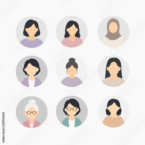 Profile icon vector set with diverse male and female avatars in flat icon style. User profile illustrations for social media, websites, applications, accounts and digital projects