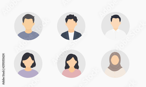 Profile icon vector set featuring male and female avatars in flat icon style. User profile illustrations for social media, personal accounts, websites, applications and digital design.