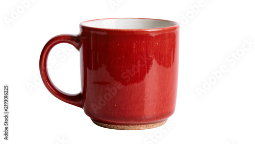 Fotografie Red ceramic mug with white interior, isolated on transparent background