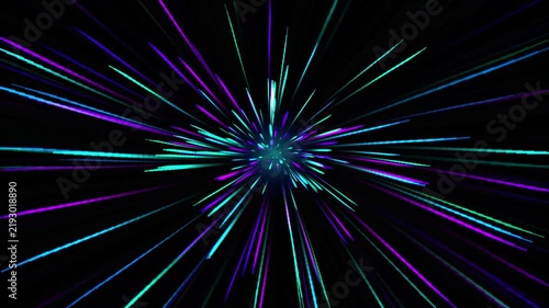 Abstract background with bright neon light streaks radiating from the center.