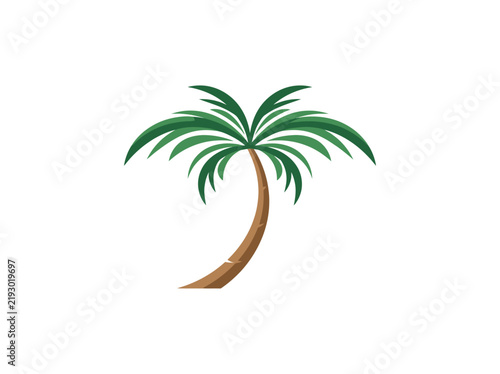 Tropical palm tree silhouette with green fronds and brown trunk