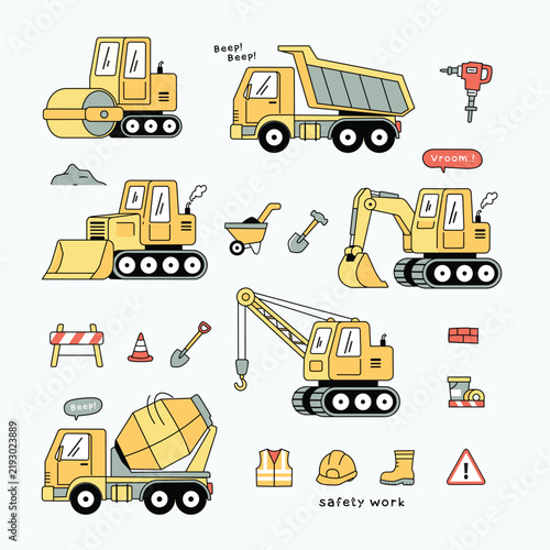 3D Cartoon Gradient Construction Equipment Set 
