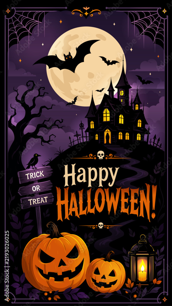 Fototapeta premium Halloween Greeting Card – Spooky Vector Holiday Illustration