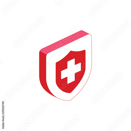 Isometric medical shield icon representing healthcare protection
