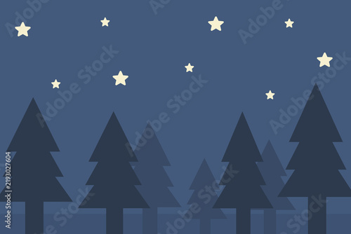 Christmas Tree Silhouette Under a Starry Blue Night Sky