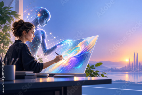 Obraz na płótnie Artificial intelligence assisting a human creative professional