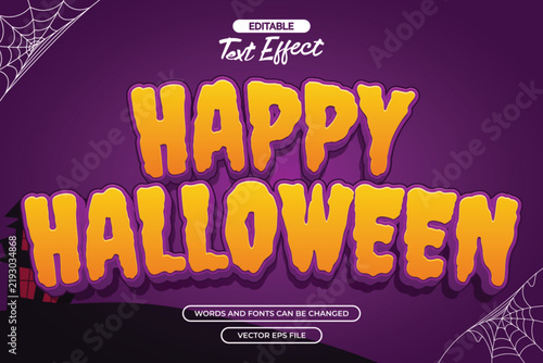 Happy halloween editable text effect with spider web decoration and with purple background