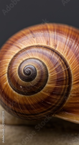 Close-up of Spiral Snail Shell, Nature Macro Photography, Detailed Texture, Natural Environment, Top View