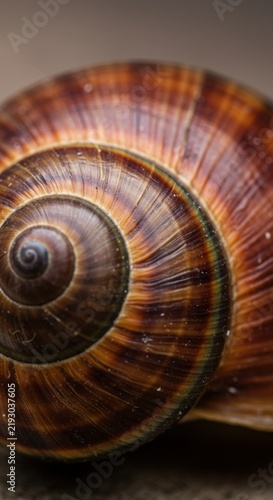 Close-Up View of Spiral Snail Shell on Natural Surface Captured in Macro Photography with Earthy Tones and Texture