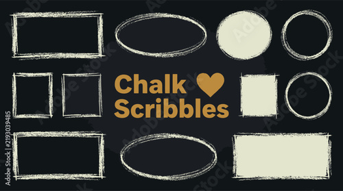 Chalkboard style hand drawn frames and scribble shapes grunge design elements