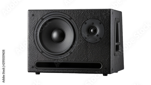 Cuadro en lienzo Black textured subwoofer speaker with woofer and tweeter, isolated on transparen