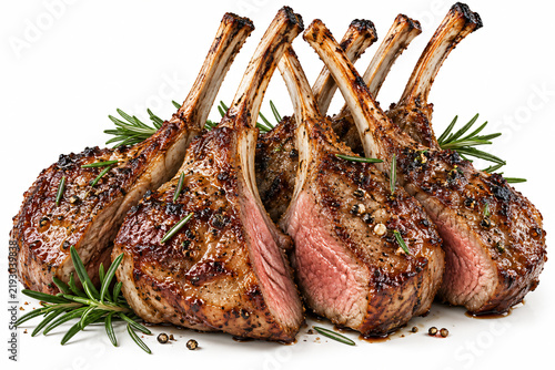 Grilled lamb chops with rosemary and pepper isolated on white