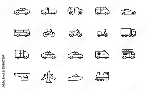 Set outline icons related to vehicles. Linear icon collection. Editable stroke. Vector illustration