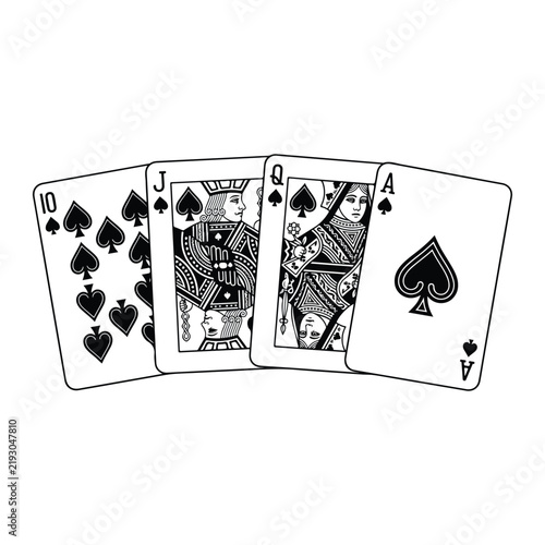 Black and white spades playing cards vector with ace queen jack and ten