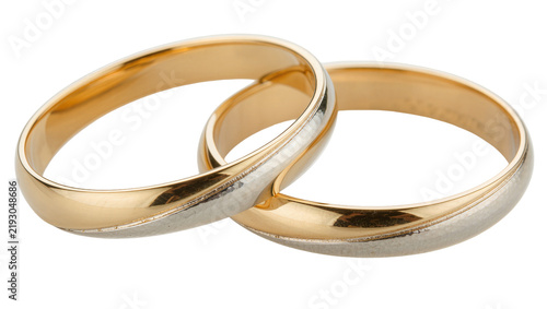 Cuadro en lienzo Two intertwined gold and silver wedding rings, isolated on transparent backgroun
