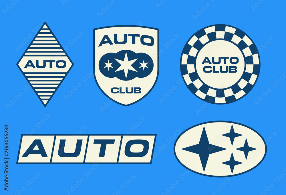 Fototapeta premium Set streetwear auto racing logo ideas for a clothing brand. Design vector typography for decals auto and t-shirt streetwear clothing y2k style.