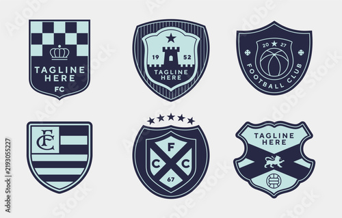 Set of Football badge emblem club logo. Soccer logo with shield background vector design collection