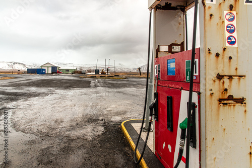 Old rusty gas pump at an isolated service station, Iceland
