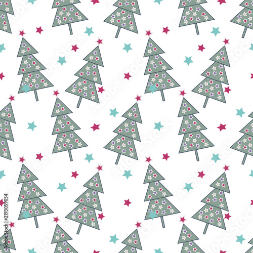 Hand drawn Christmas seamless pattern with christmas trees for festive winter seasonal design