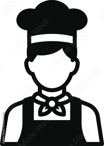 Black and white icon of a professional chef wearing a hat and apron