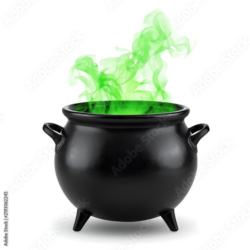 Premium black ceramic cauldron emitting green smoke for Halloween decoration